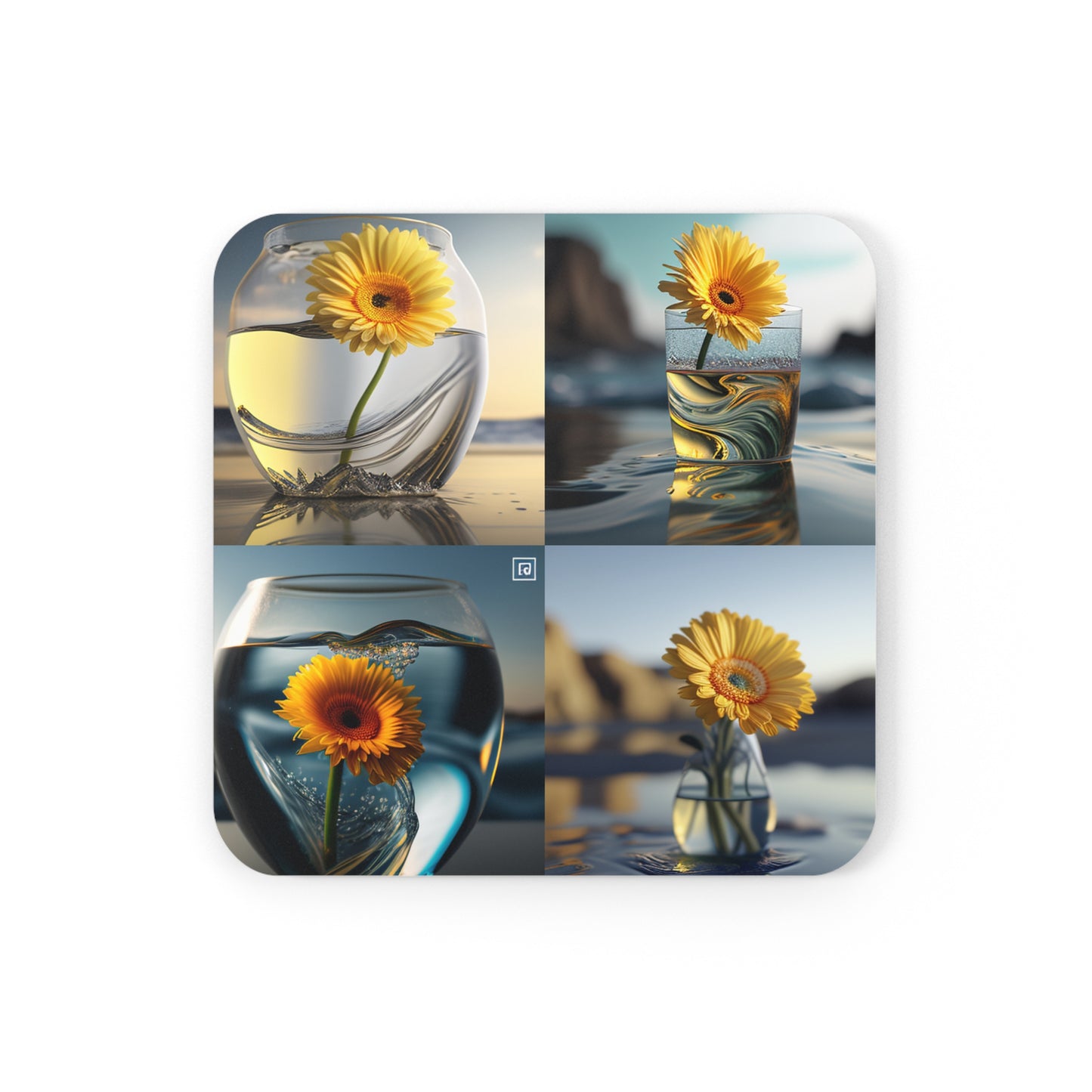 Corkwood Coaster Set yello Gerbera glass 5