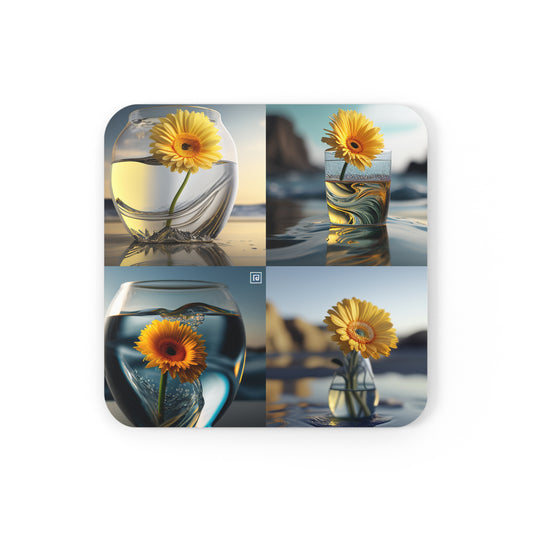 Corkwood Coaster Set yello Gerbera glass 5