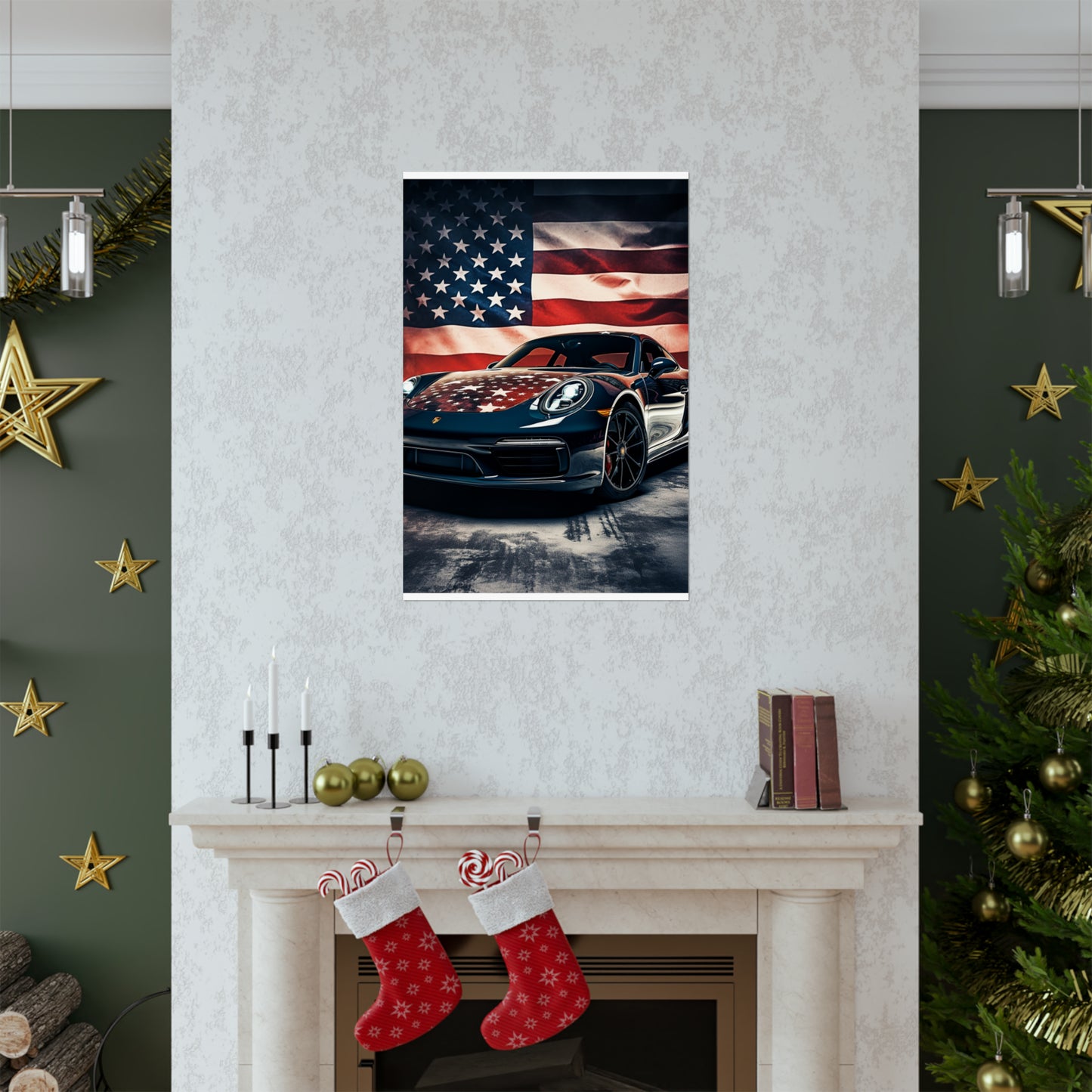 Premium Matte Vertical Posters Abstract American Flag Background Porsche 2