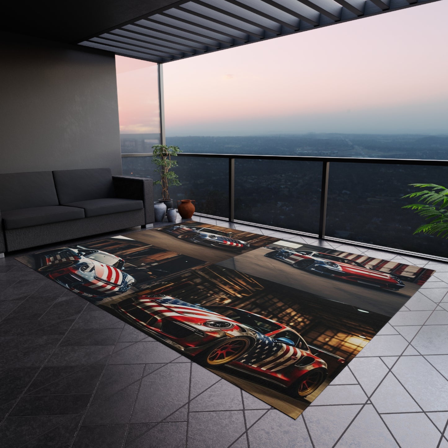 Outdoor Rug  American Flag Porsche 5