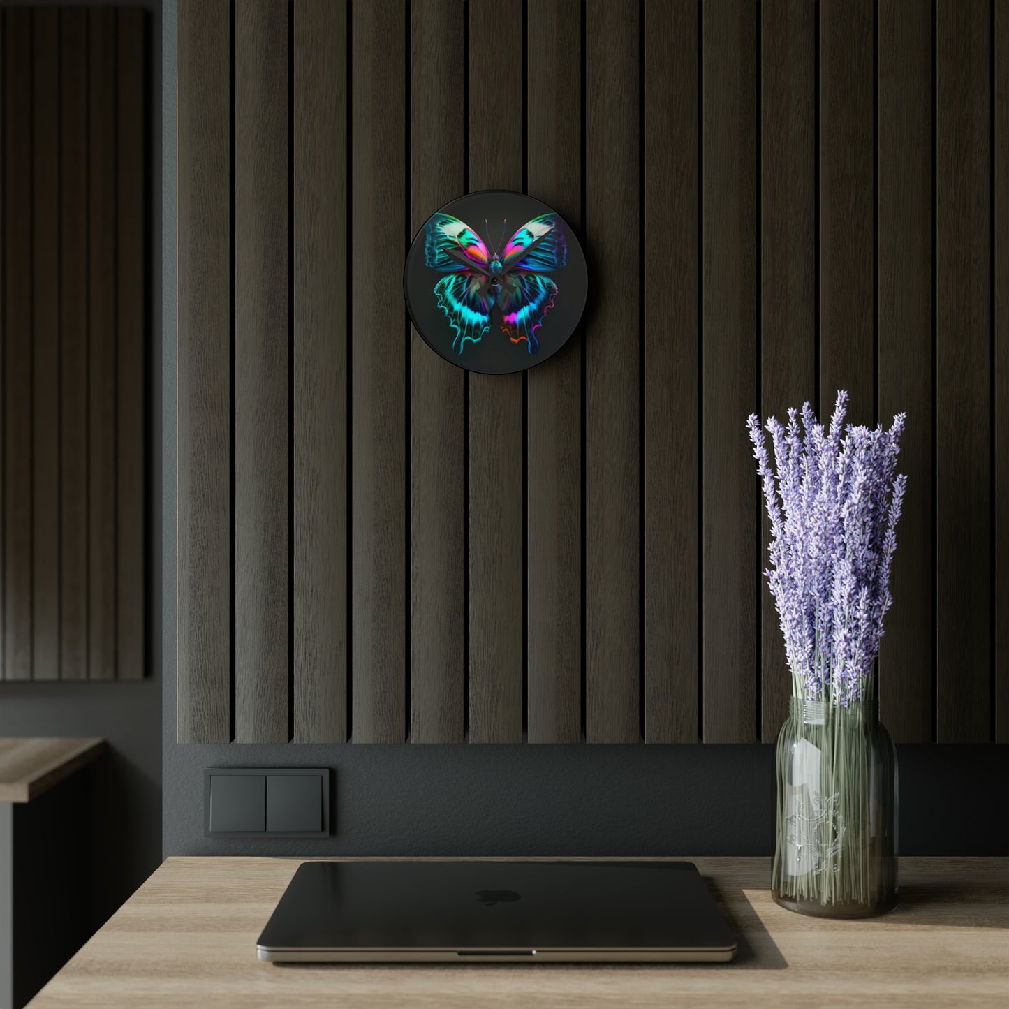 Acrylic Wall Clock Neon Butterfly Fusion 4