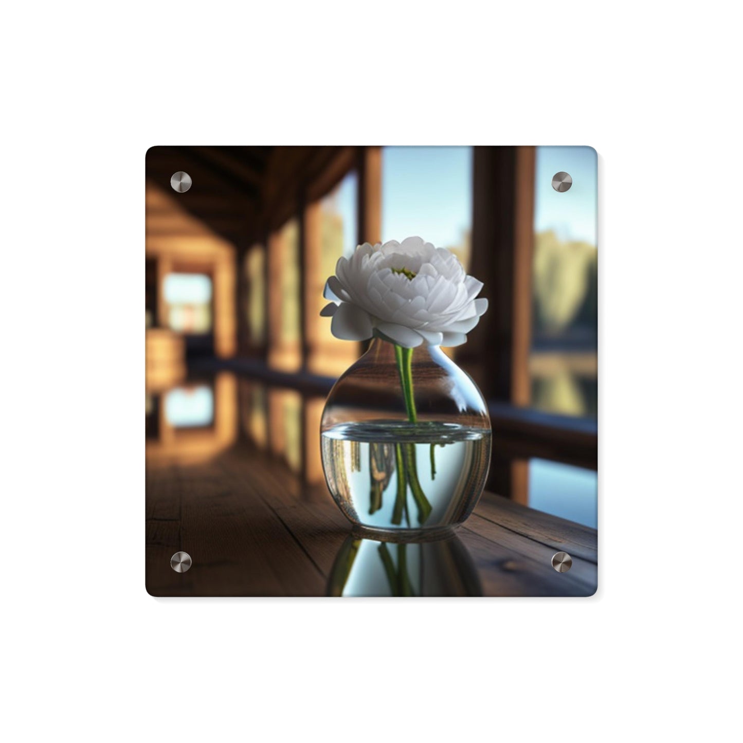 Acrylic Wall Art Panels White Peony glass vase 3