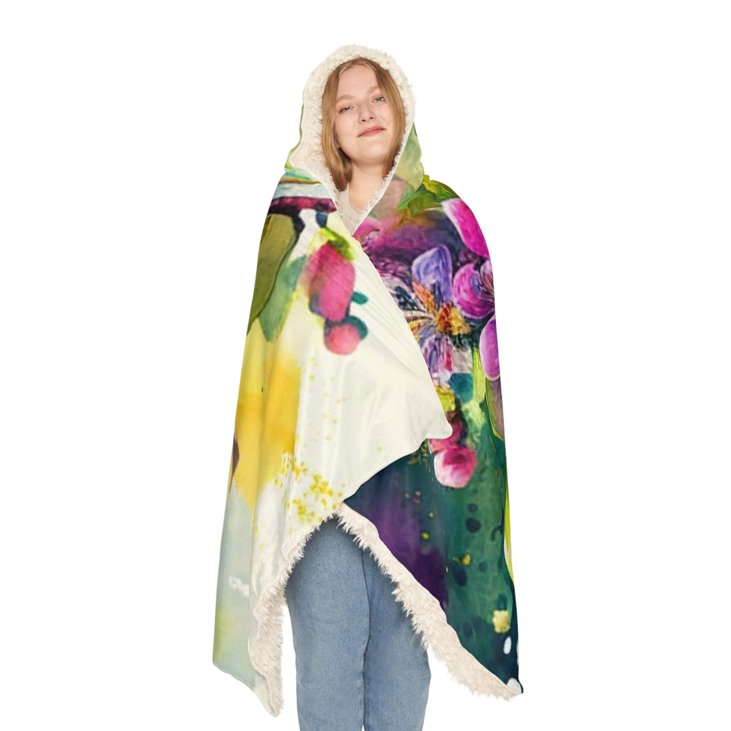 Snuggle Hooded Blanket Mother Nature Bright Spring Colors Realistic Watercolor 1