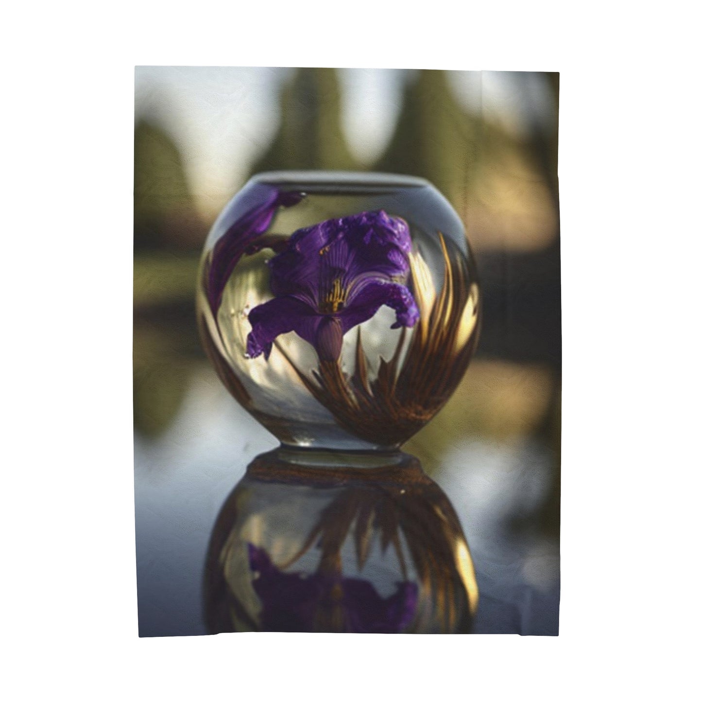 Velveteen Plush Blanket Purple Iris in a vase 2