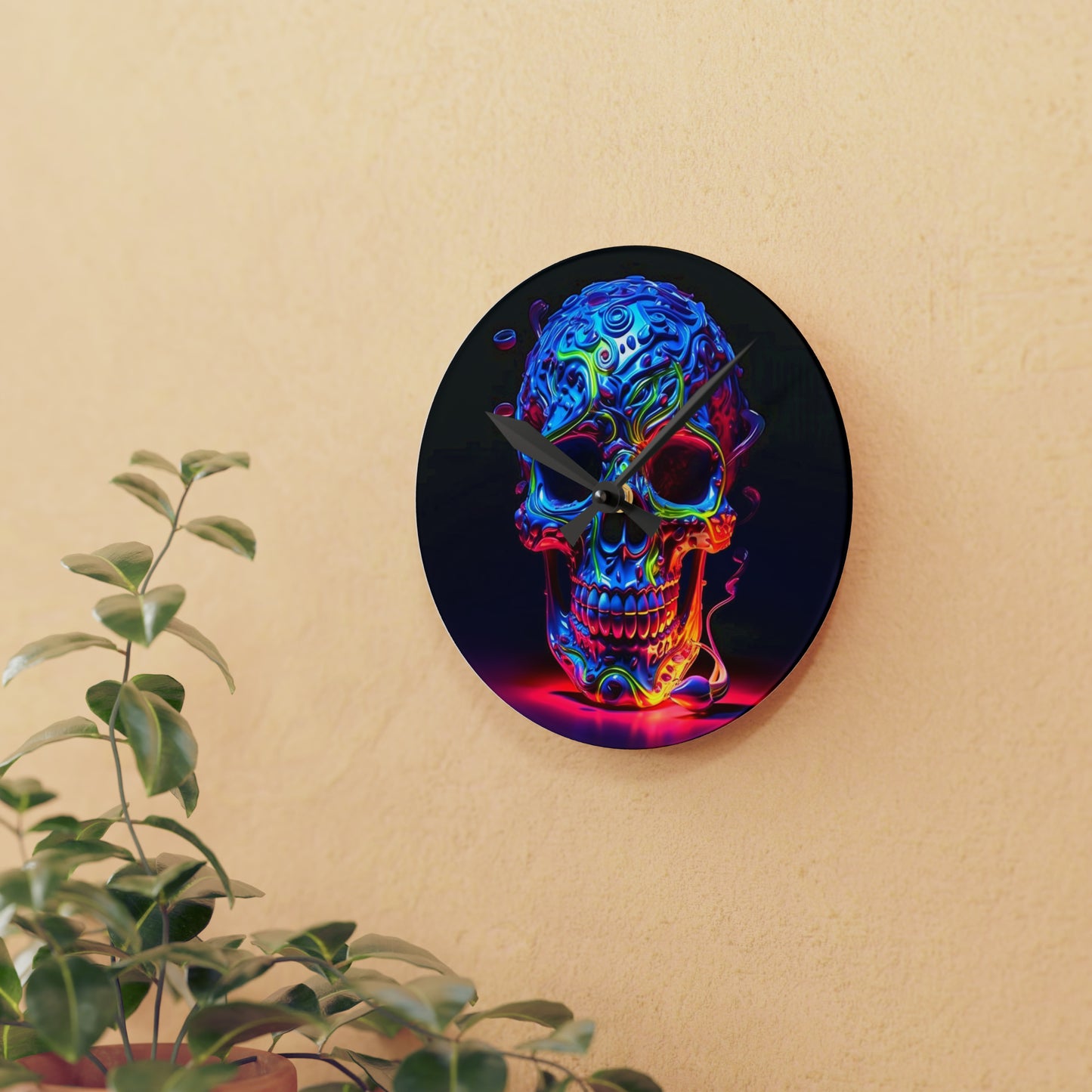 Acrylic Wall Clock Macro Skull Color 3