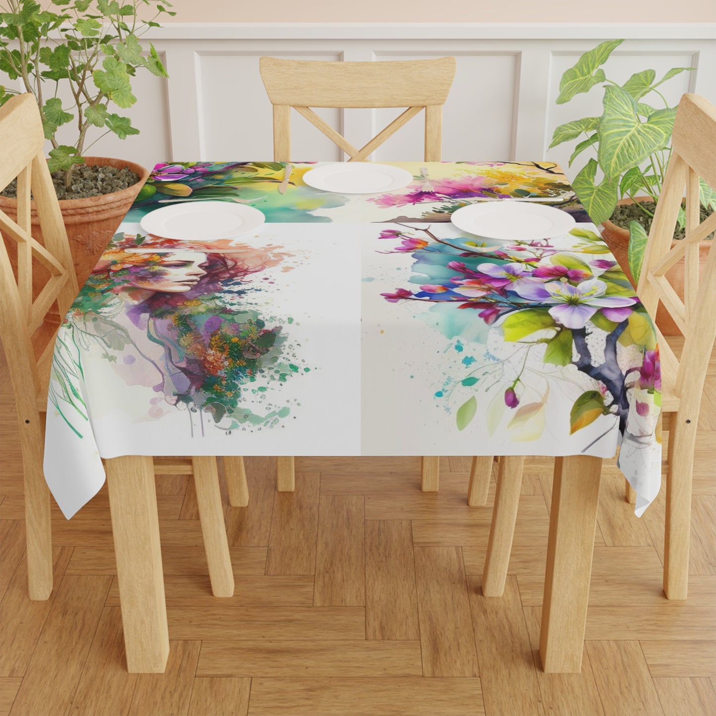 Tablecloth Mother Nature Bright Spring Colors Realistic Watercolor 5