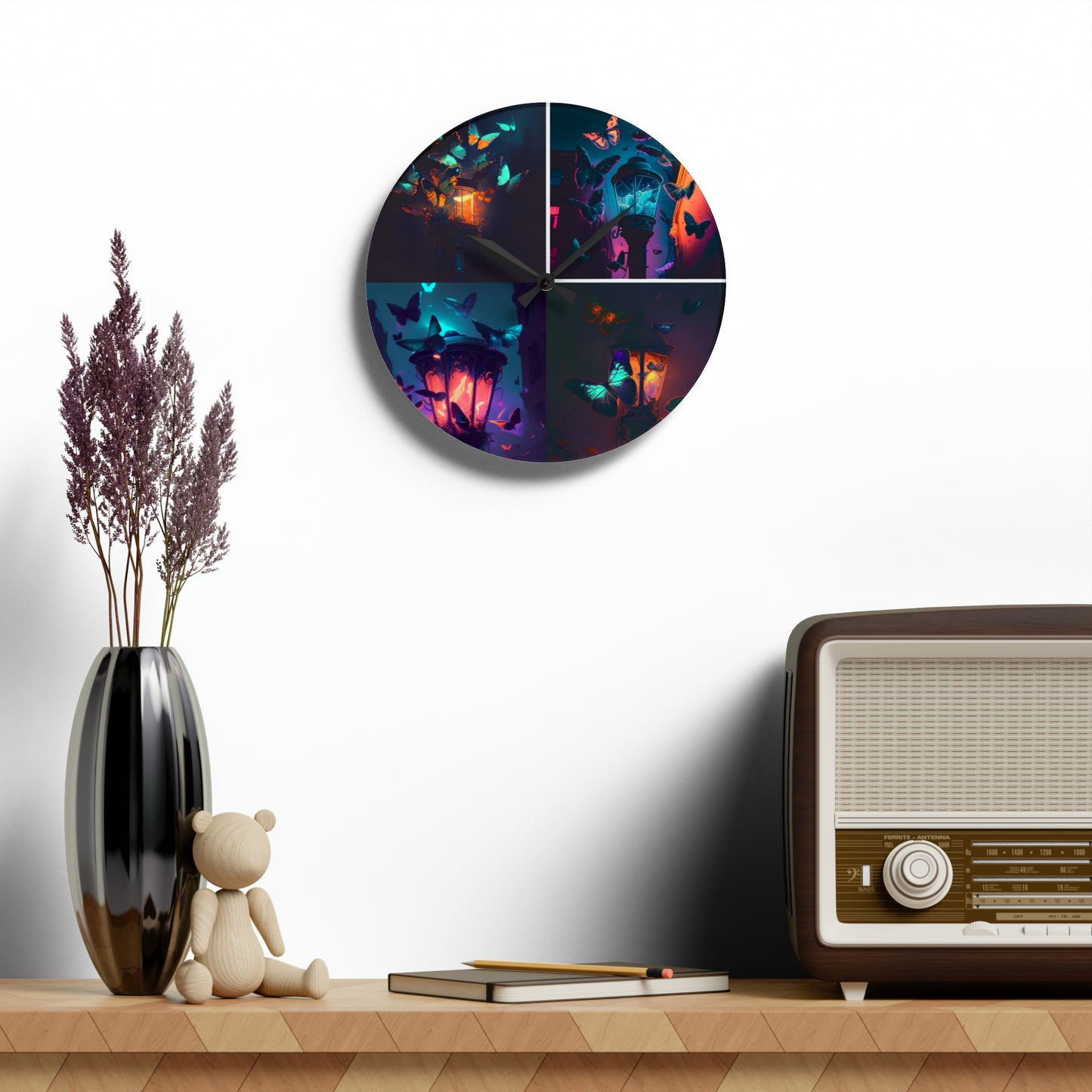 Acrylic Wall Clock Street Light Butterfly 5