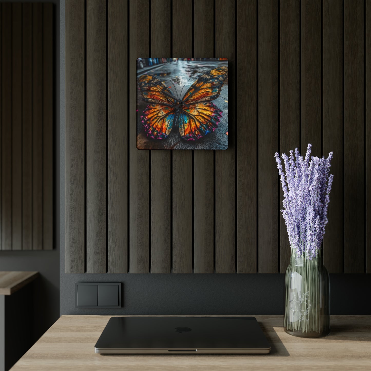 Acrylic Wall Clock Liquid Street Butterfly 1