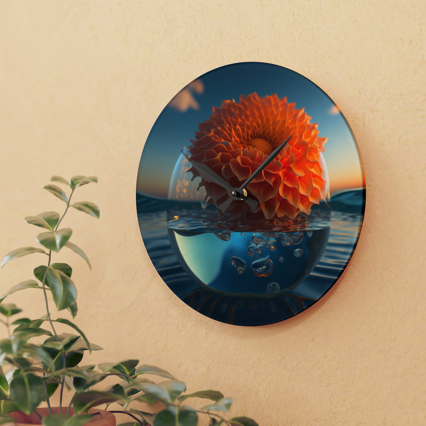 Acrylic Wall Clock Dahlia Orange 4