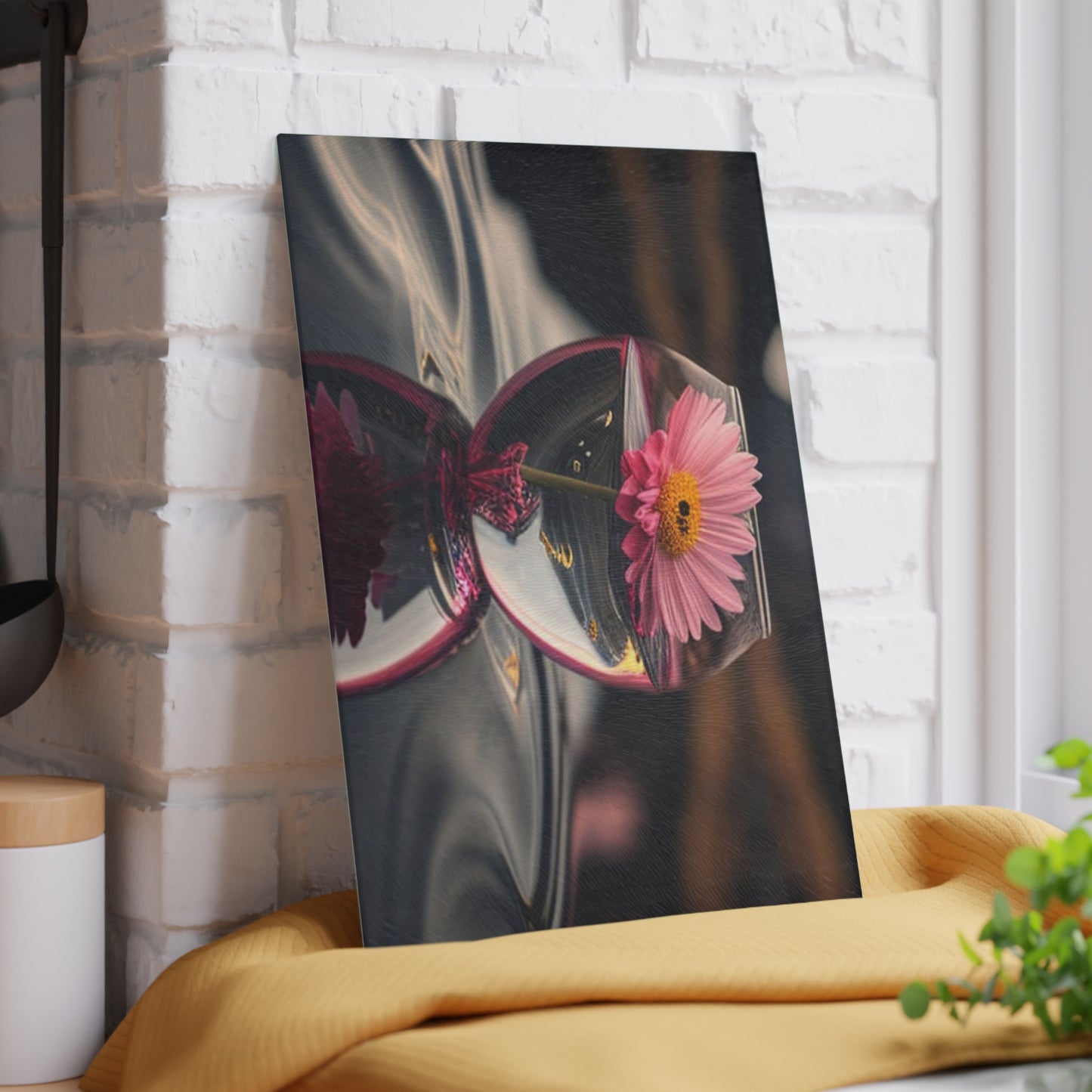 Glass Cutting Board Pink Daisy 1