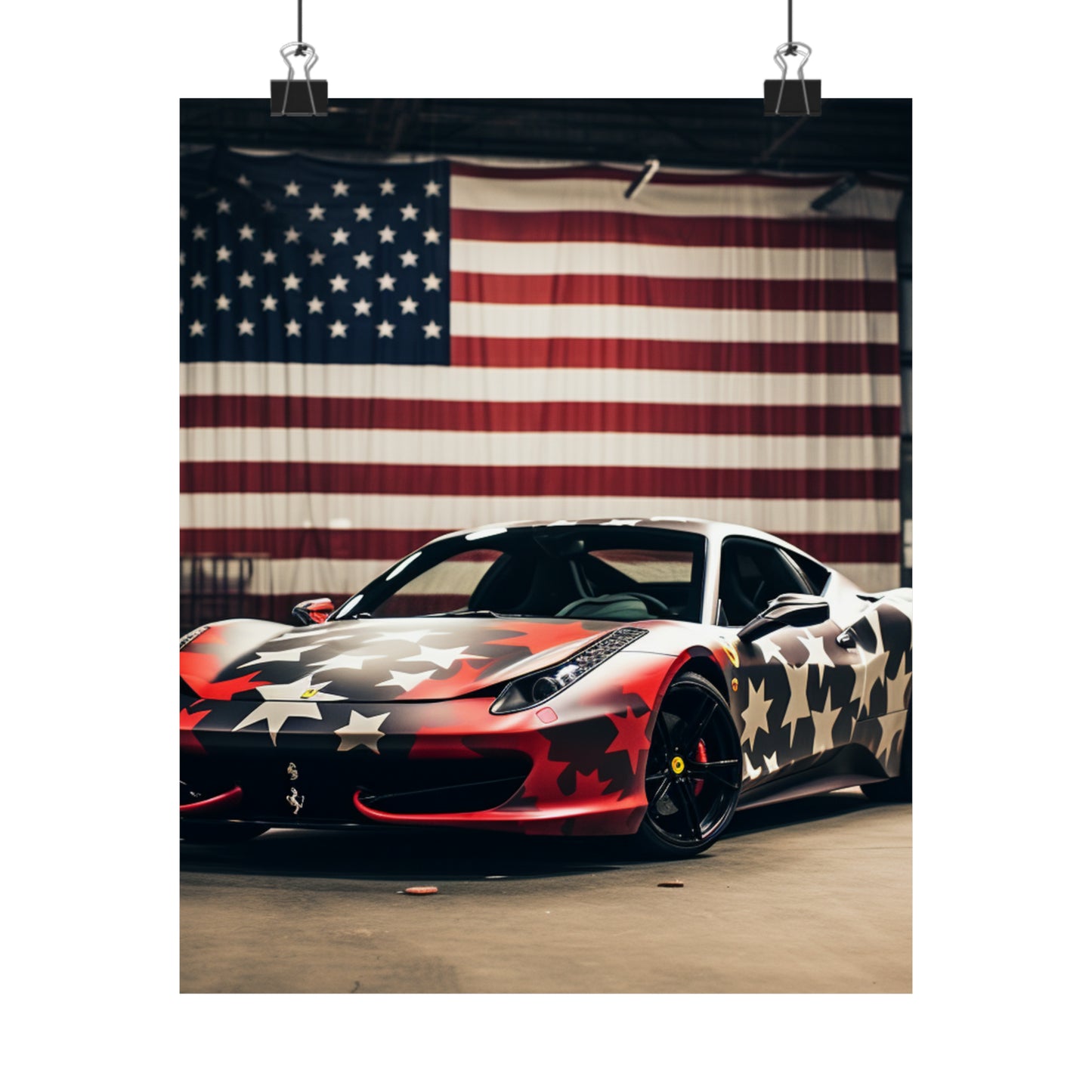 Premium Matte Vertical Posters American Flag Farrari 1