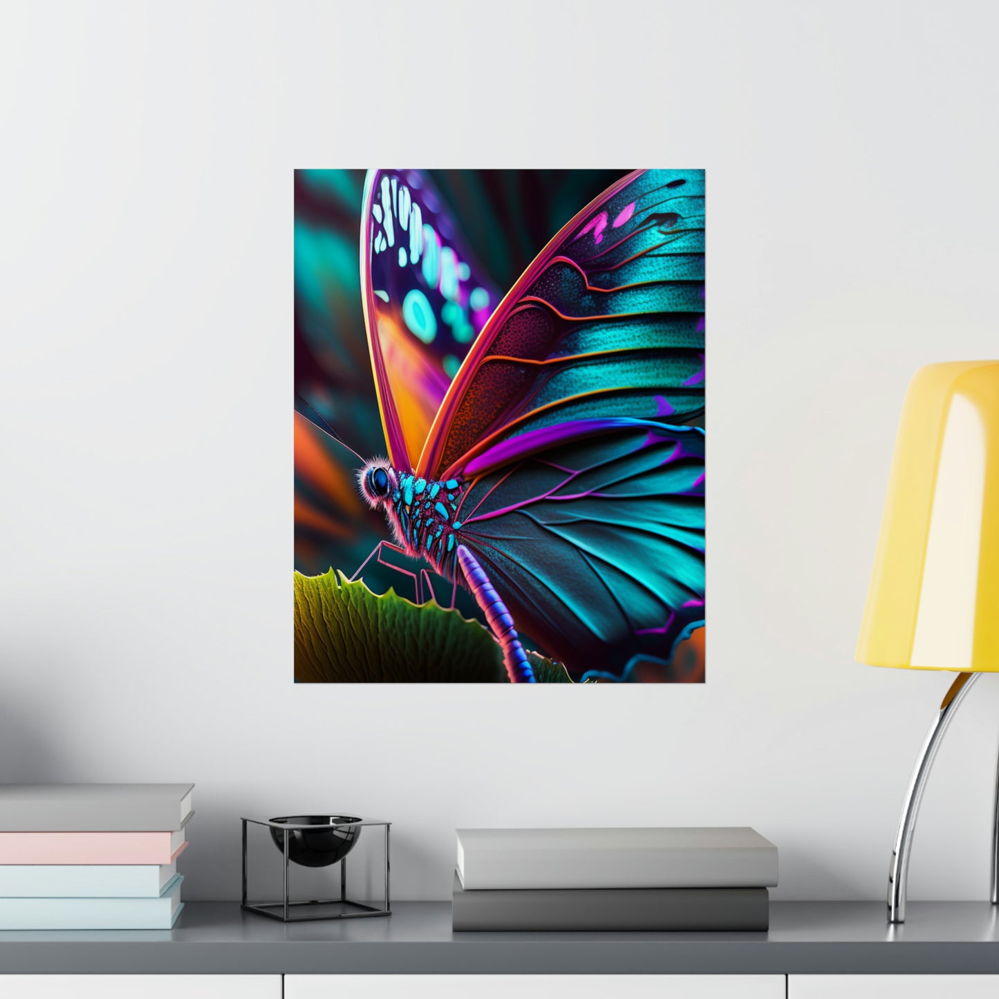 Premium Matte Vertical Posters Neon Butterfly Macro 1