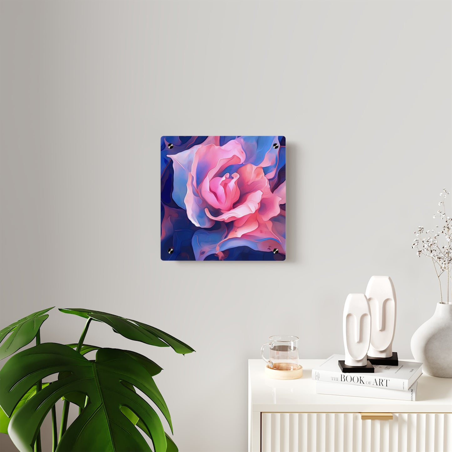 Acrylic Wall Art Panels Pink & Blue Tulip Rose 1