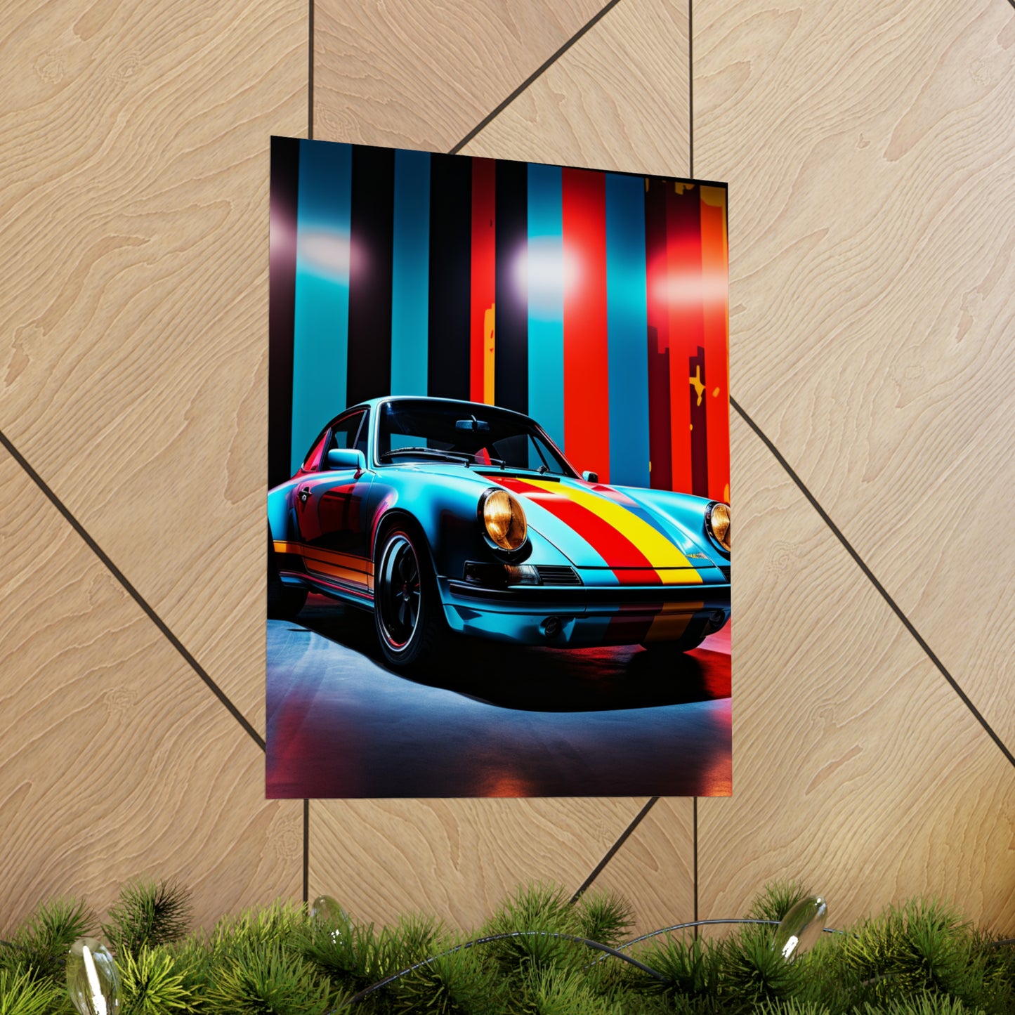 Premium Matte Vertical Posters Macro American Flag Porsche 3