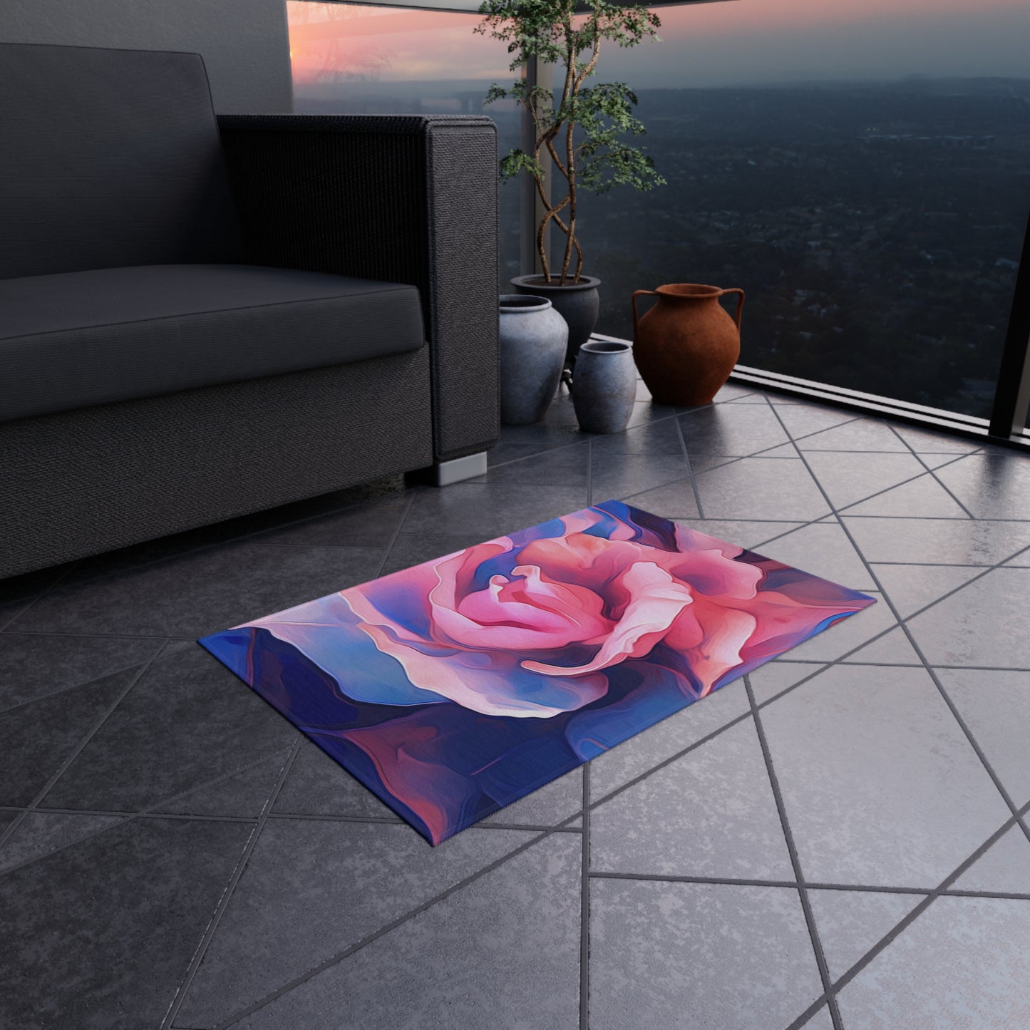 Outdoor Rug  Pink & Blue Tulip Rose 1