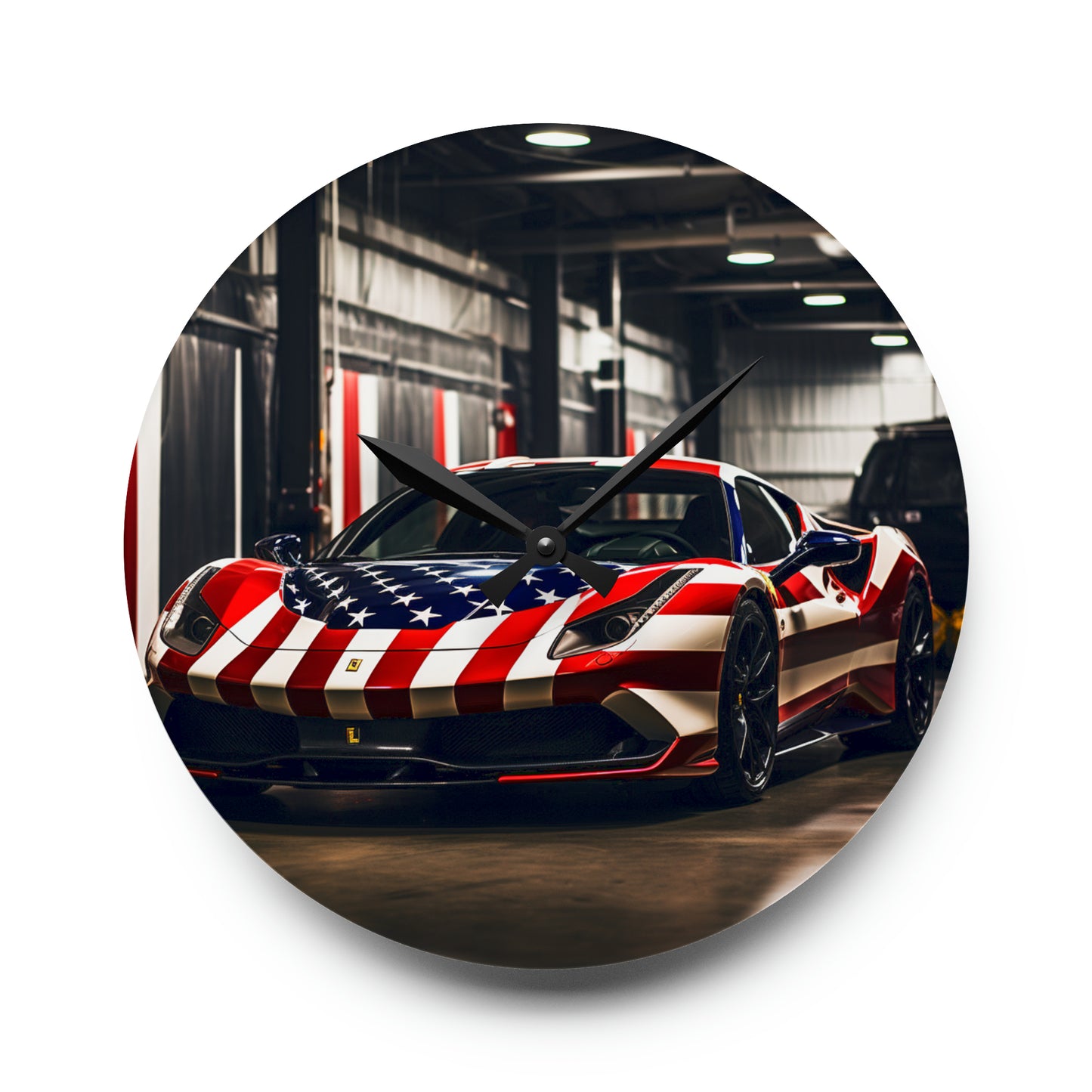 Acrylic Wall Clock American Flag Farrari 3