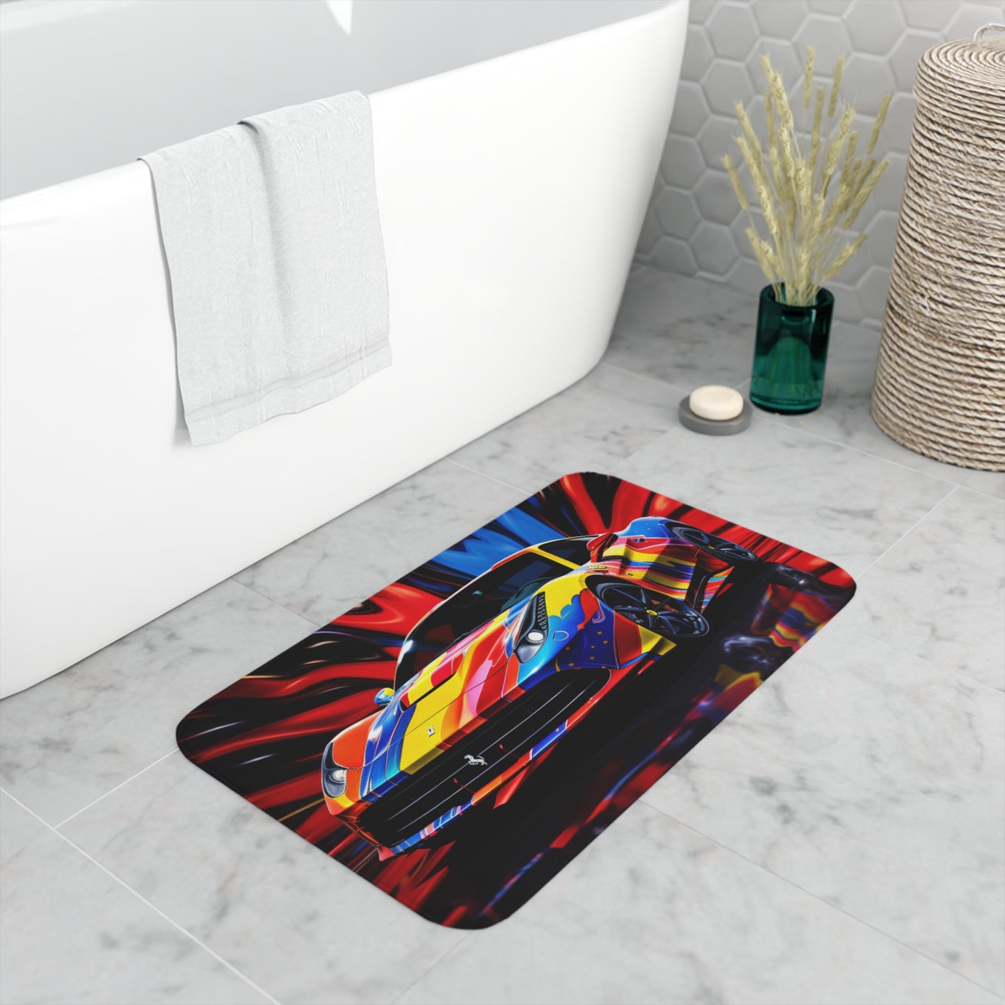 Memory Foam Bath Mat Hyper Colorfull Ferrari 1