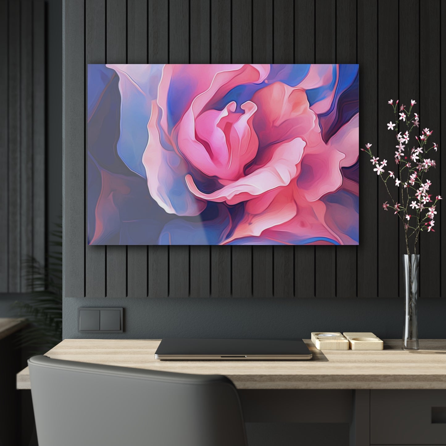 Acrylic Prints Pink & Blue Tulip Rose 1