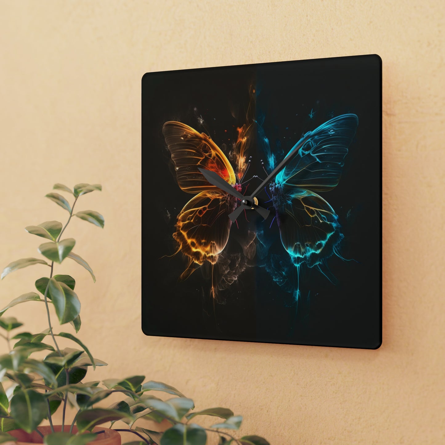 Acrylic Wall Clock Kiss Neon Butterfly 7