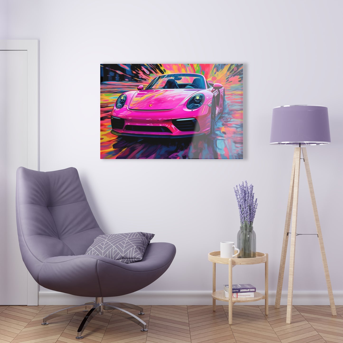 Acrylic Prints Pink Porsche water fusion 2