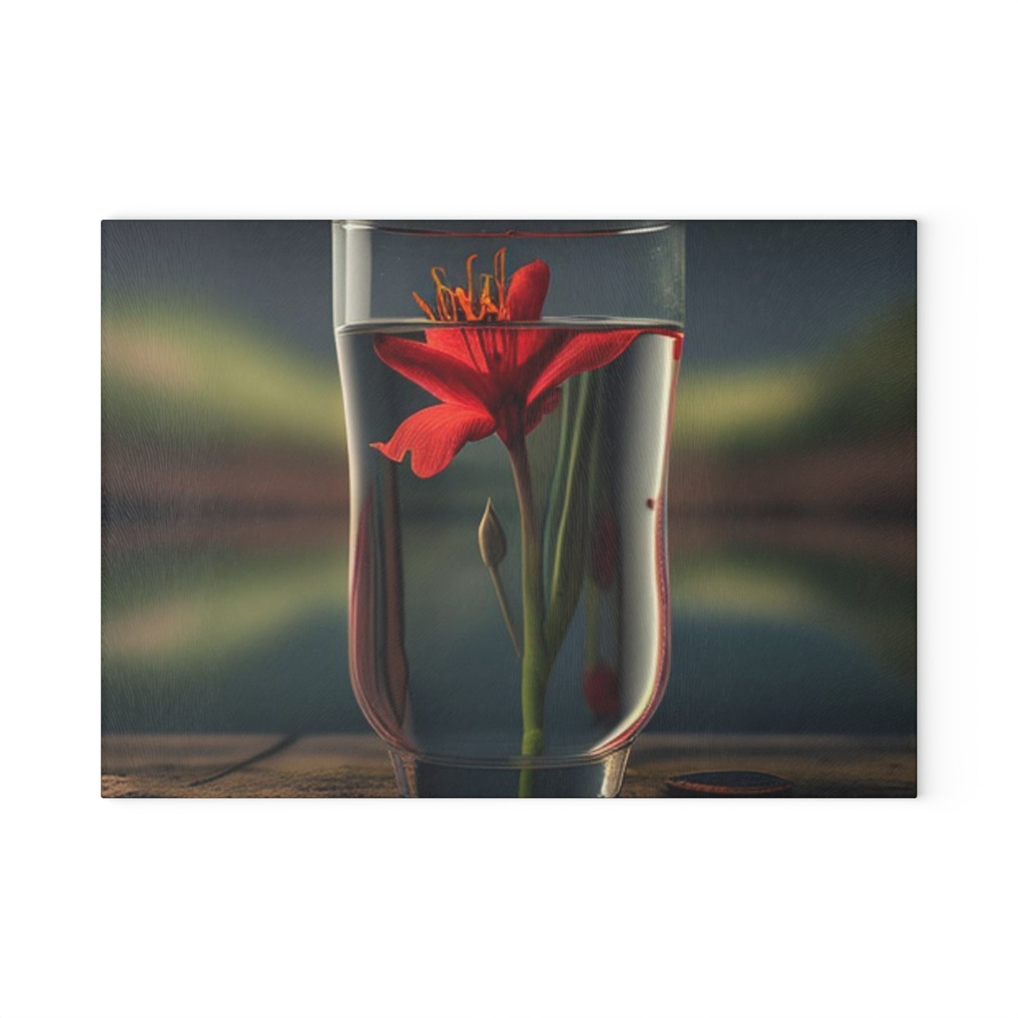 Glass Cutting Board Red Lily in a Glass vase 1