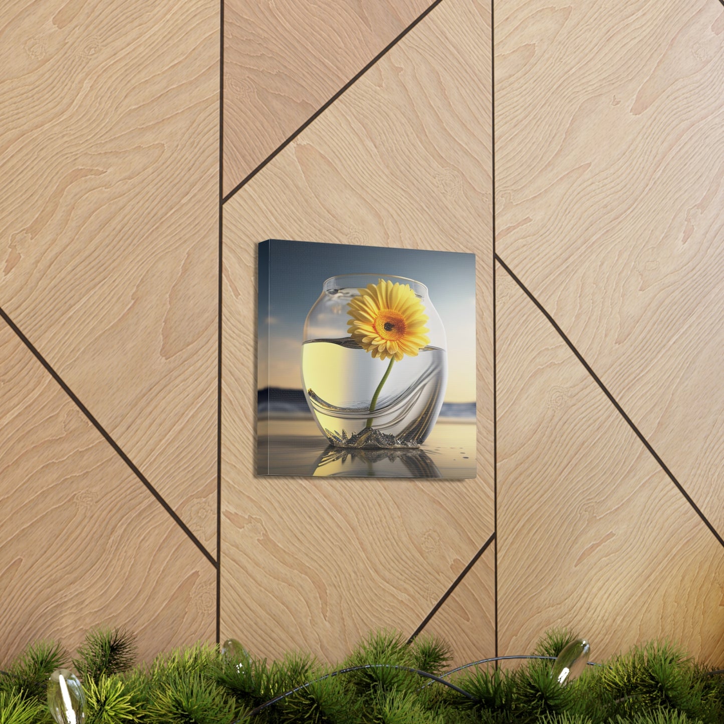 Canvas Gallery Wraps yello Gerbera glass 1