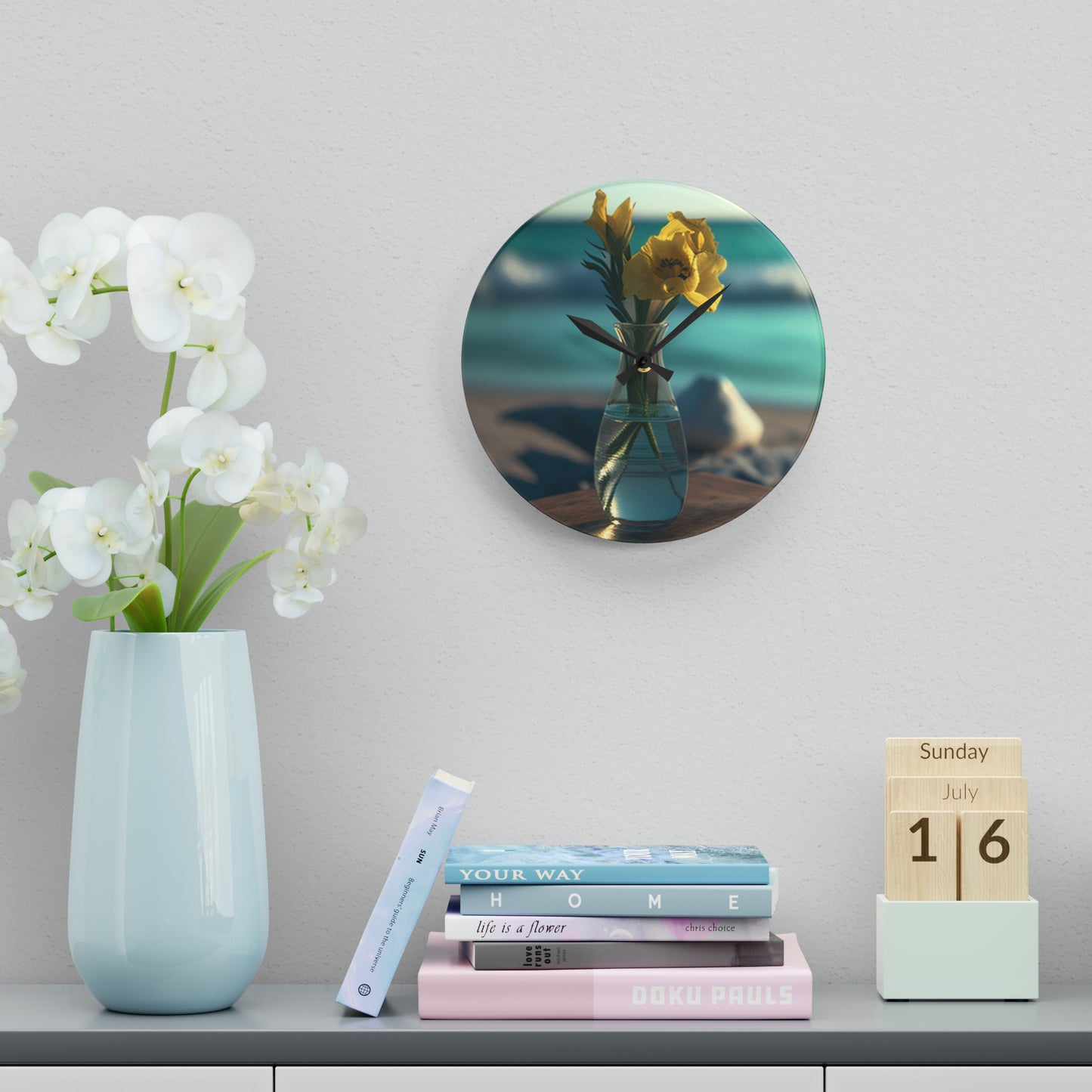 Acrylic Wall Clock Yellow Gladiolus glass 4