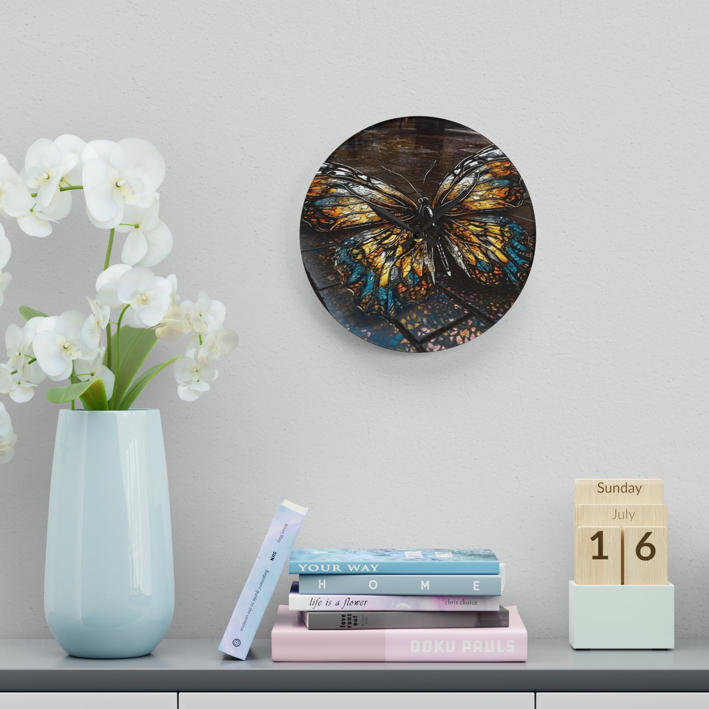 Acrylic Wall Clock Water Butterfly Street 1