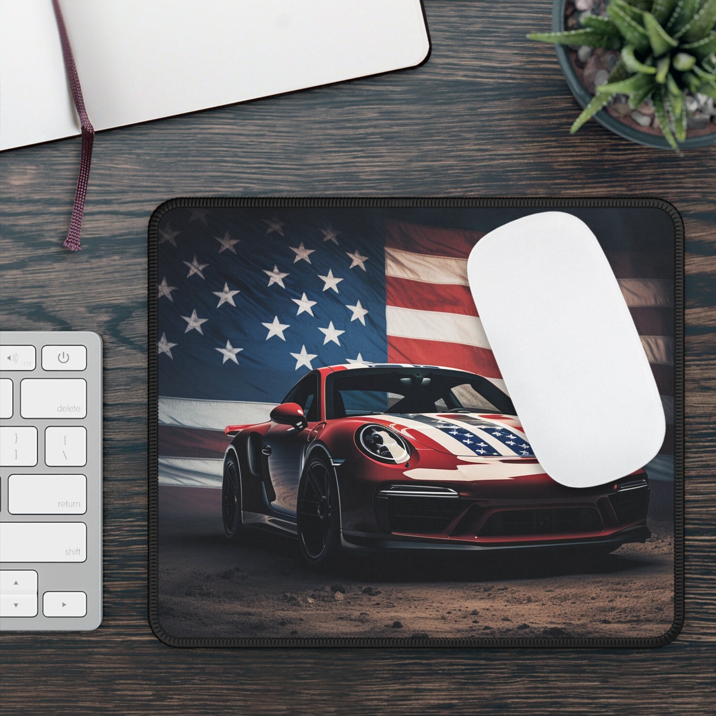 Gaming Mouse Pad  American Flag Background Porsche 3