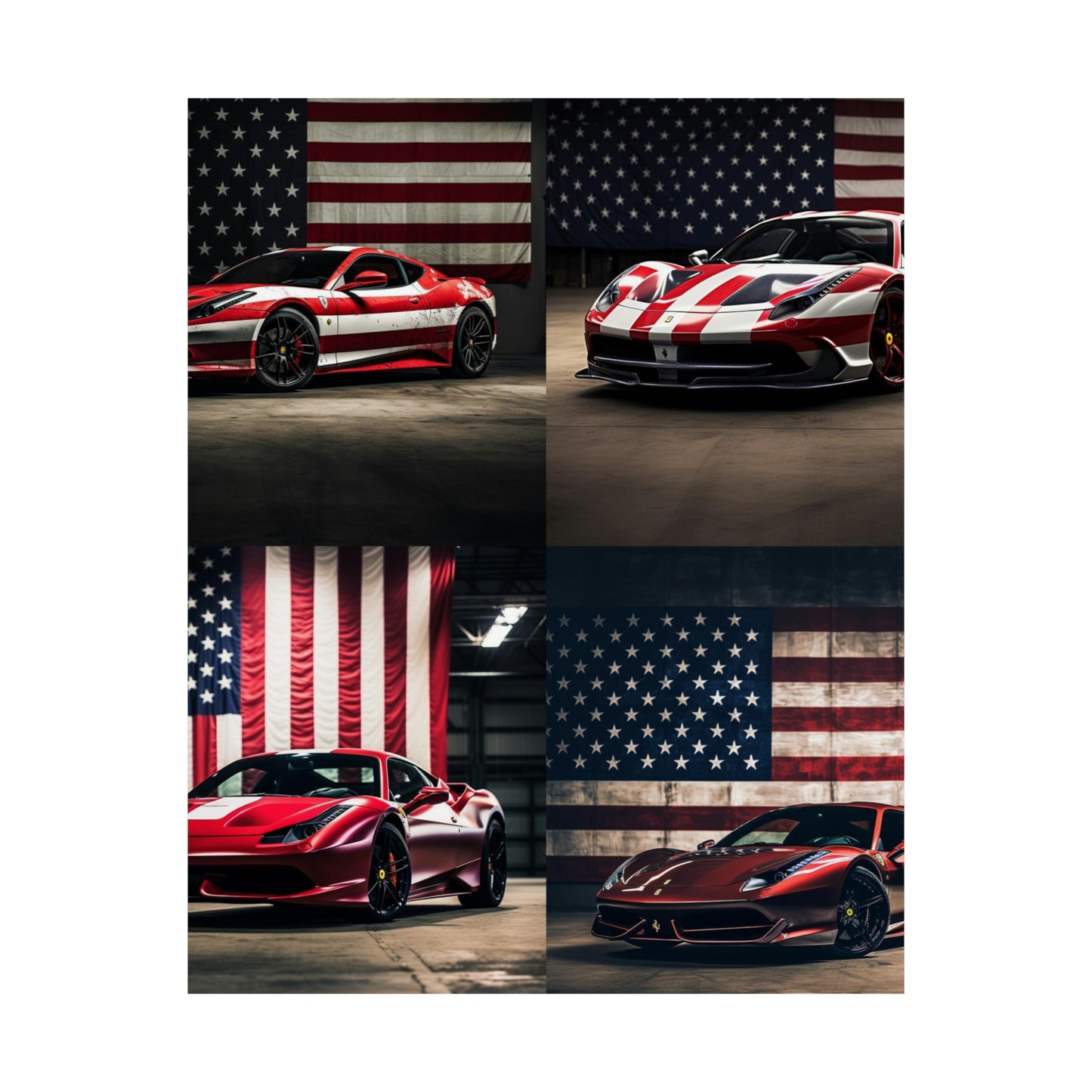 Premium Matte Vertical Posters American Flag Background Ferrari 5