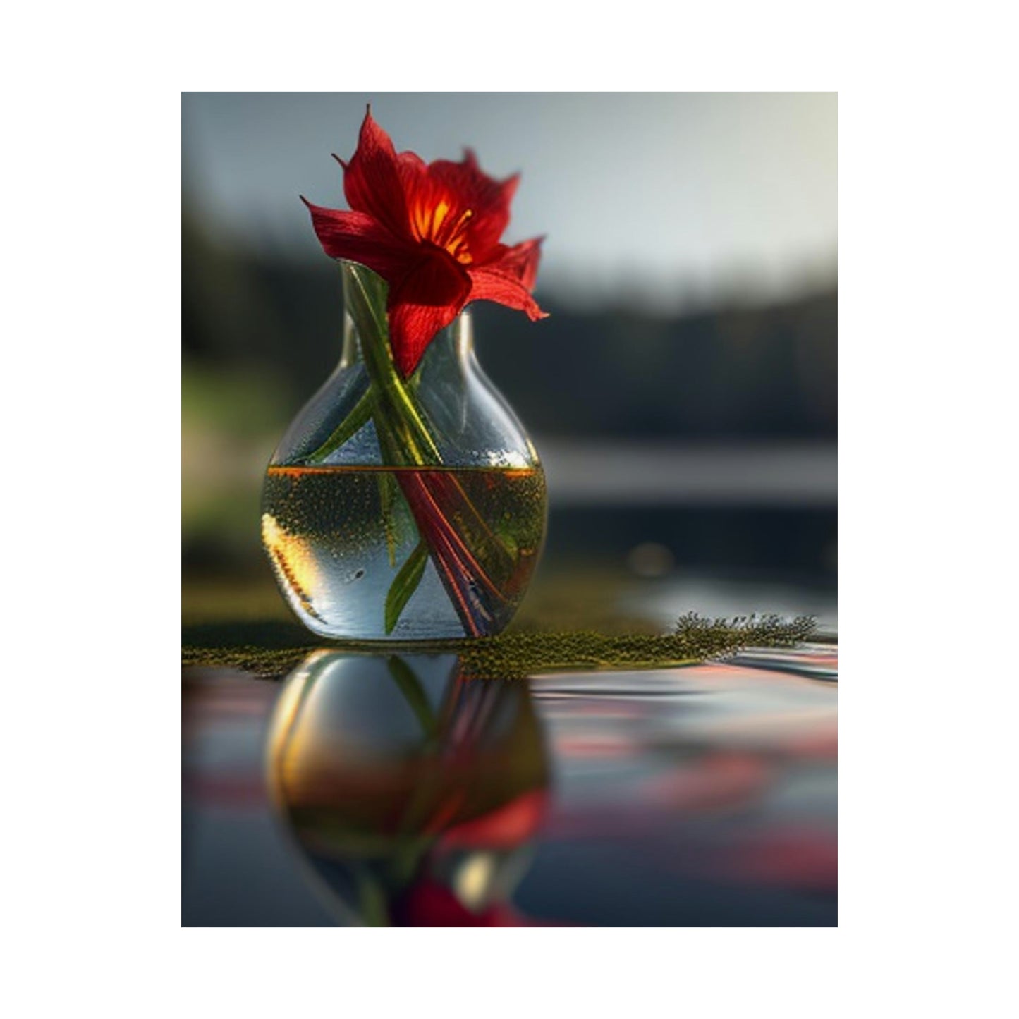 Premium Matte Vertical Posters Red Lily in a Glass vase 3