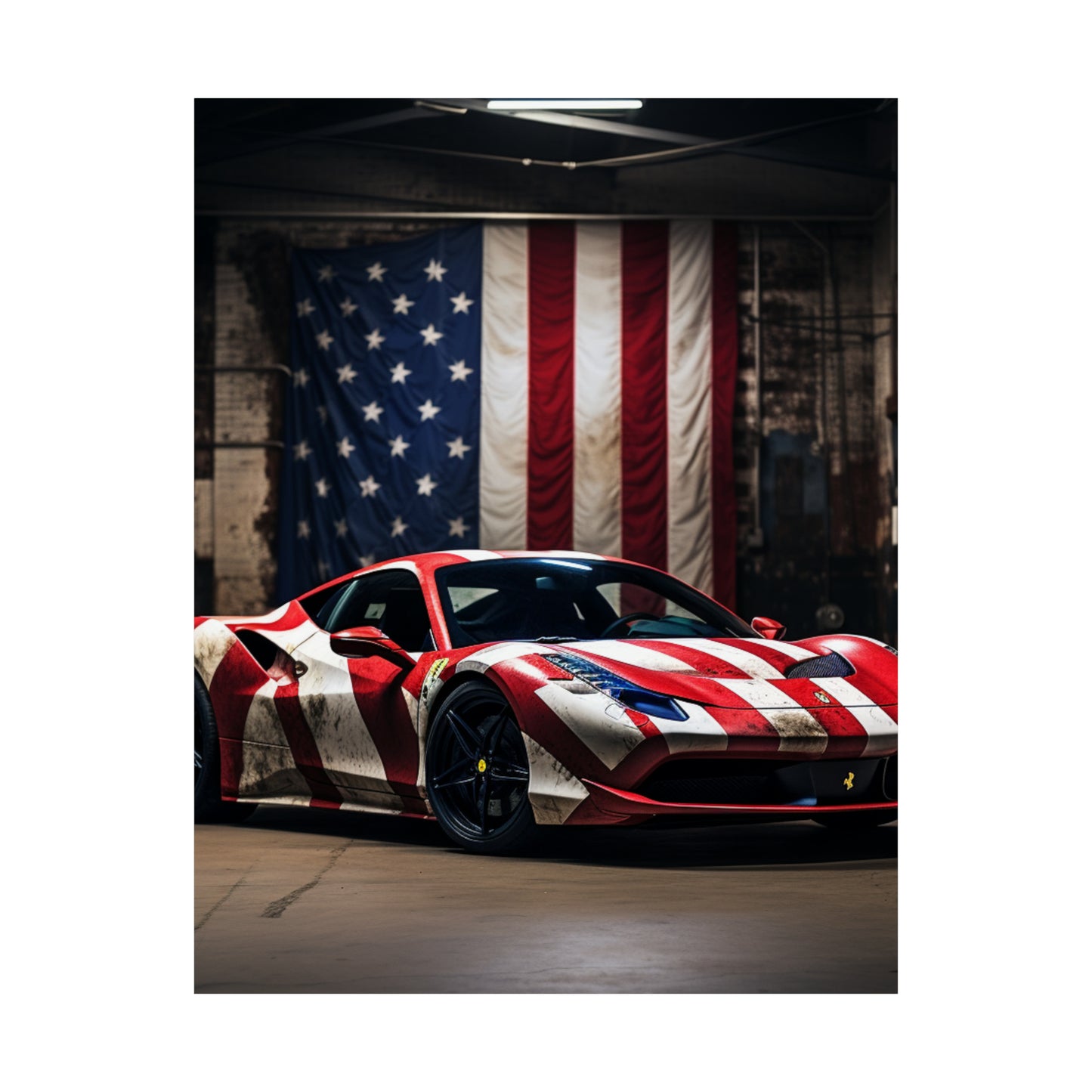 Premium Matte Vertical Posters American Flag Farrari 2