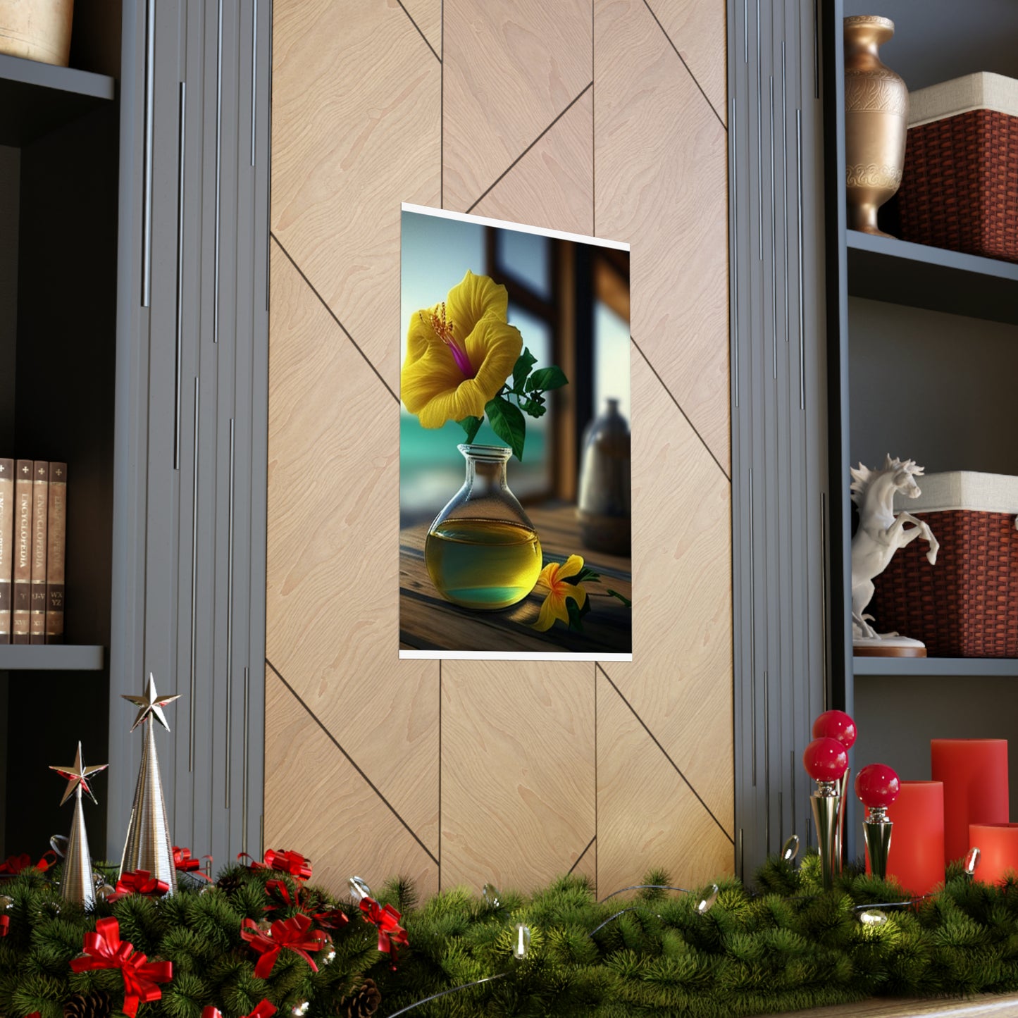 Premium Matte Vertical Posters Yellow Hibiscus Wood 1