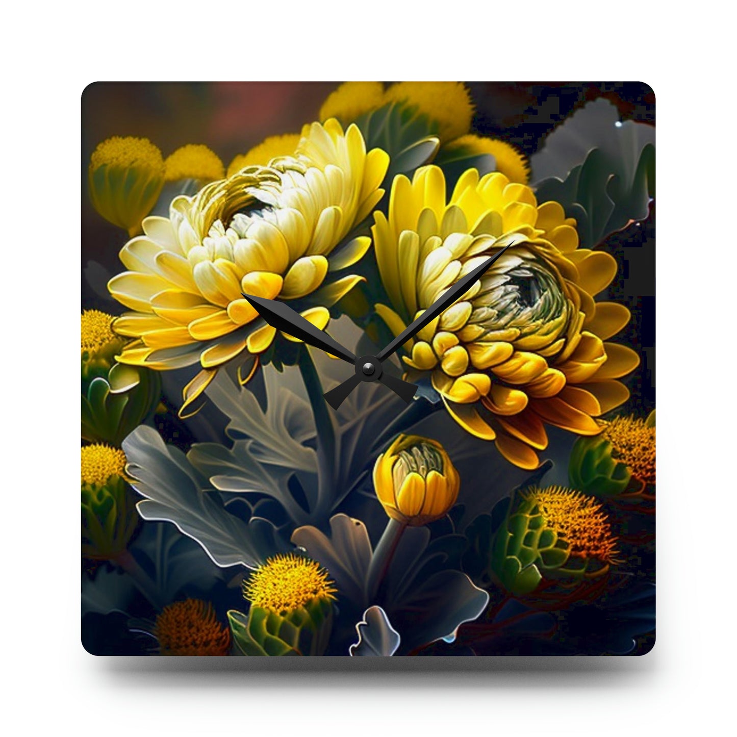 Acrylic Wall Clock Yellow Hermosas Flores Amarillas 2