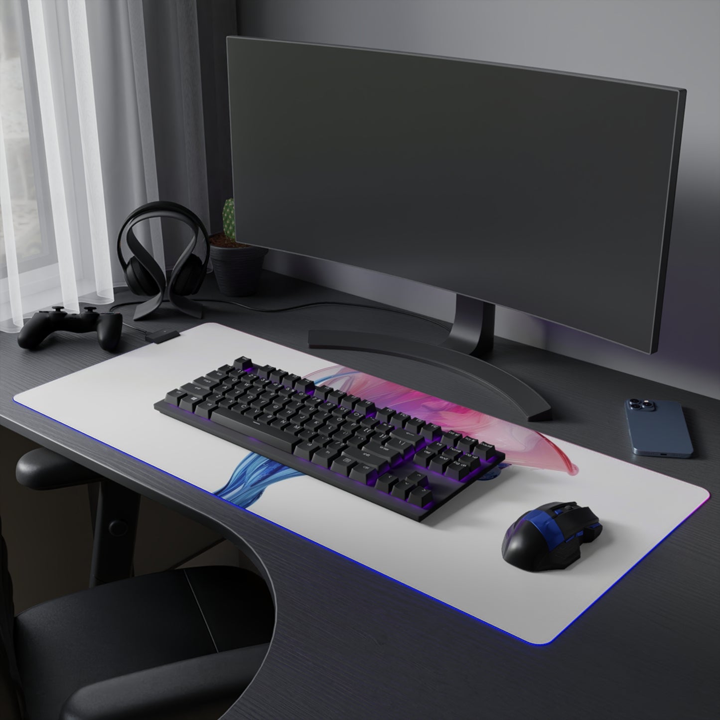 LED Gaming Mouse Pad Pink & Blue Tulip Rose 4