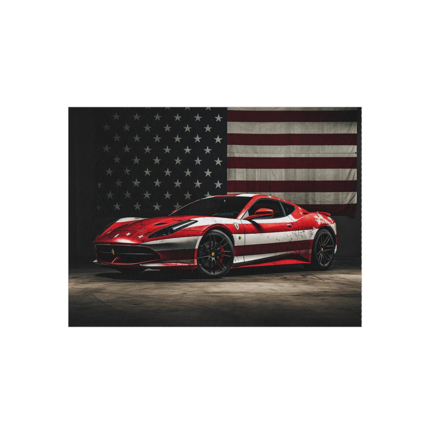 Outdoor Rug  American Flag Background Ferrari 1