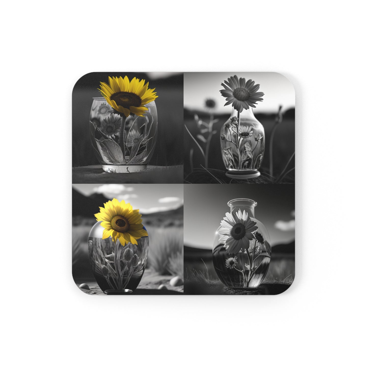 Cork Back Coaster Yellw Sunflower in a vase 5