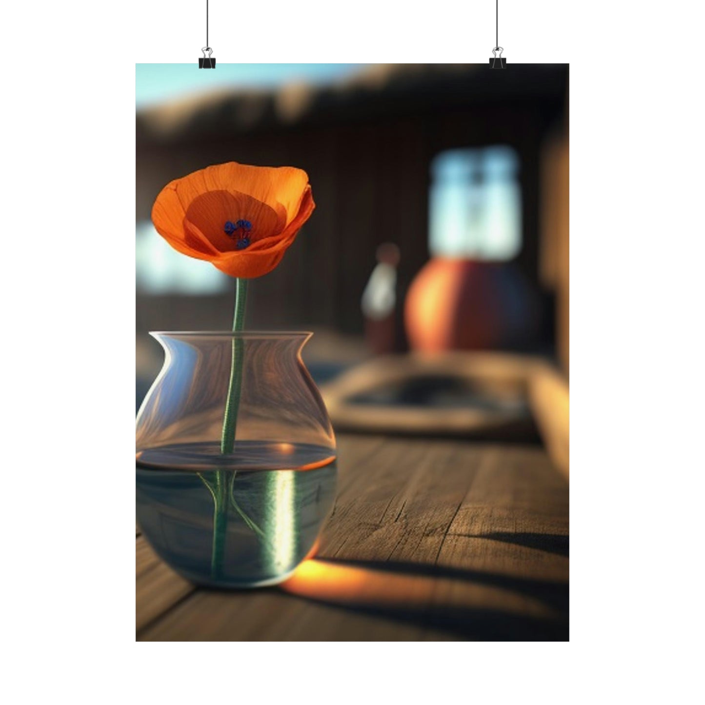 Premium Matte Vertical Posters Poppy in a Glass Vase 2