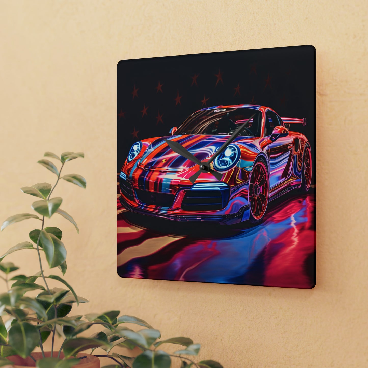 Acrylic Wall Clock Macro American Flag Porsche 4