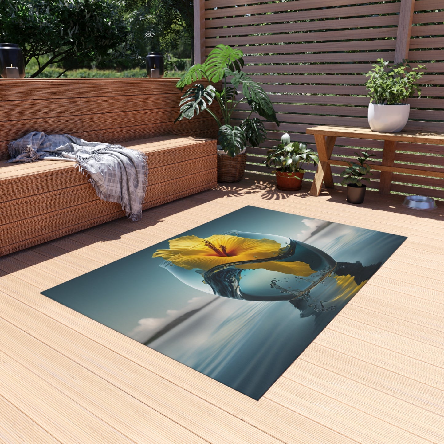 Outdoor Rug  Yellow Hibiscus glass 4