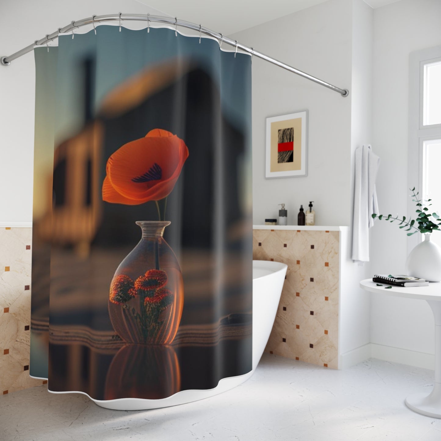 Polyester Shower Curtain Orange Poppy in a Vase 3