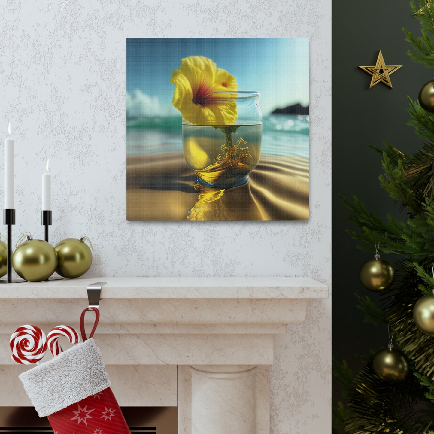 Canvas Gallery Wraps Yellow Hibiscus glass 1