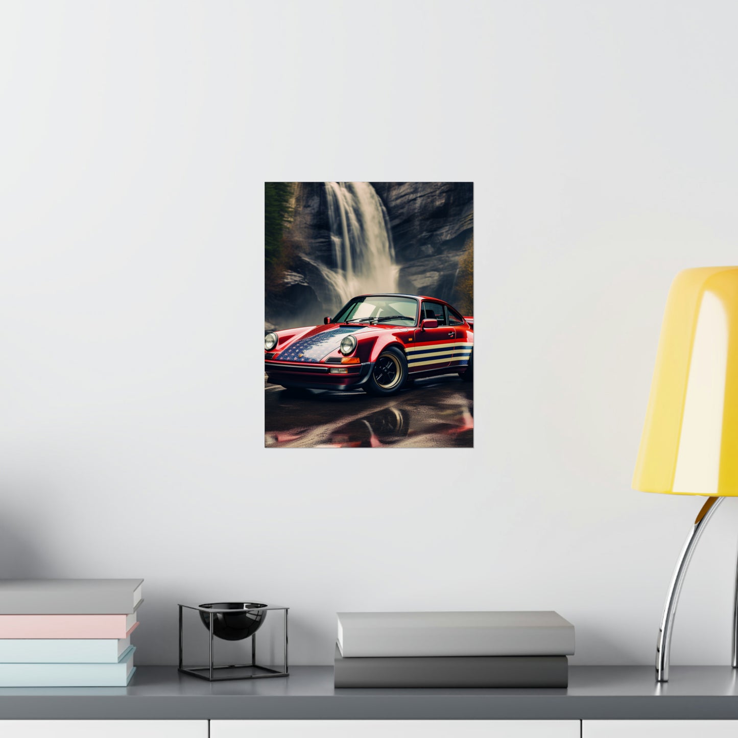 Premium Matte Vertical Posters American Flag Porsche Abstract 1