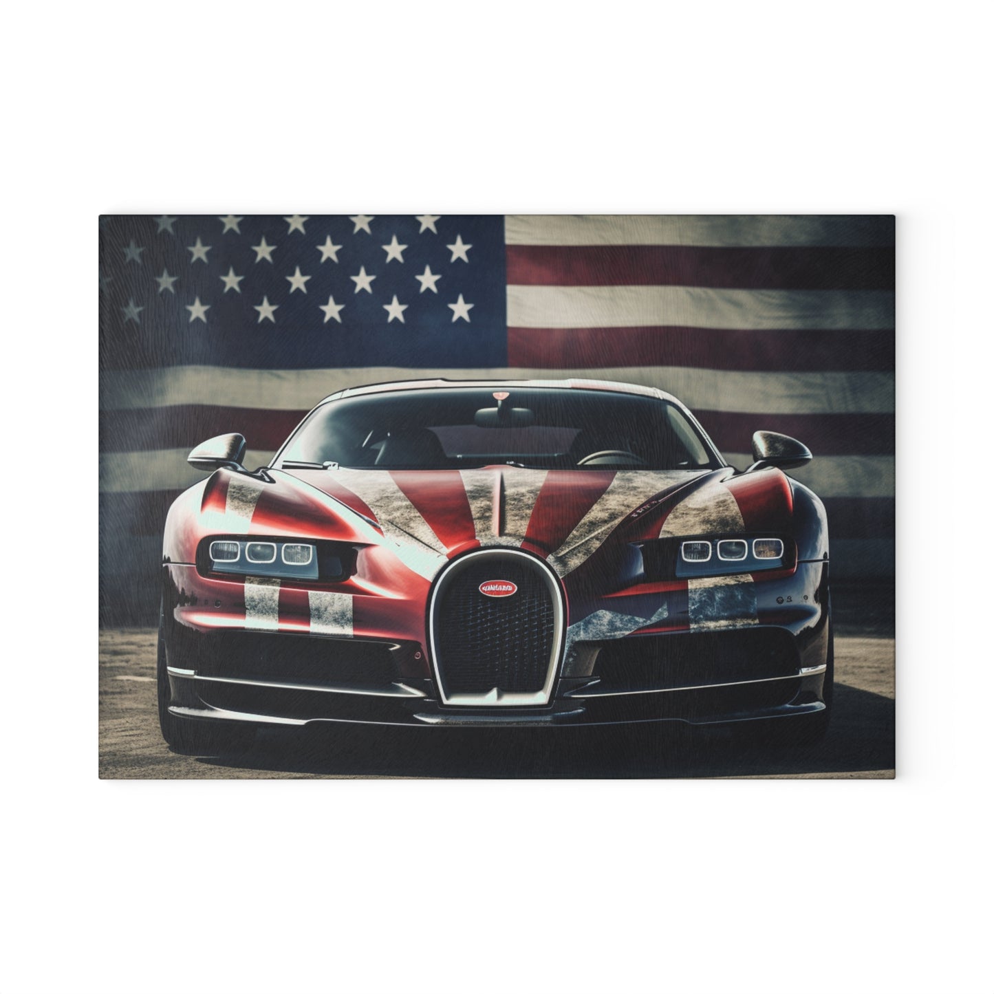 Glass Cutting Board American Flag Background Bugatti 3