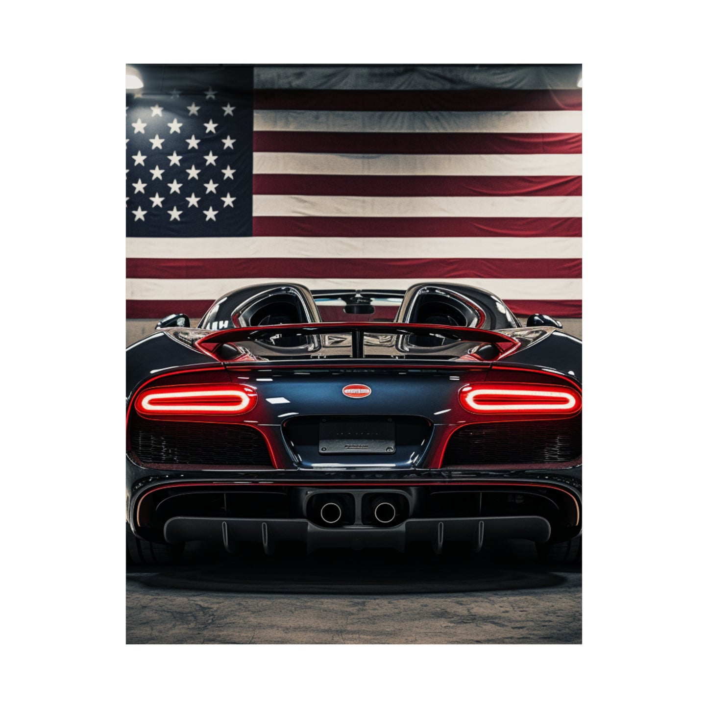 Premium Matte Vertical Posters American Flag Background Bugatti 4