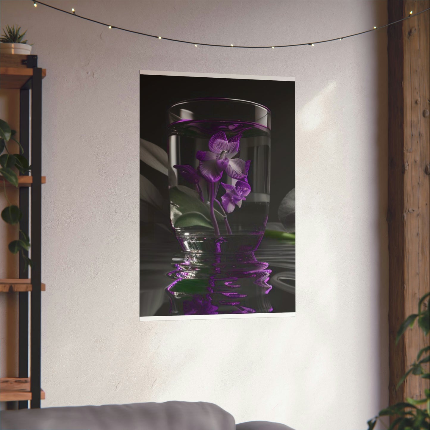 Premium Matte Vertical Posters Purple Orchid Glass vase 1