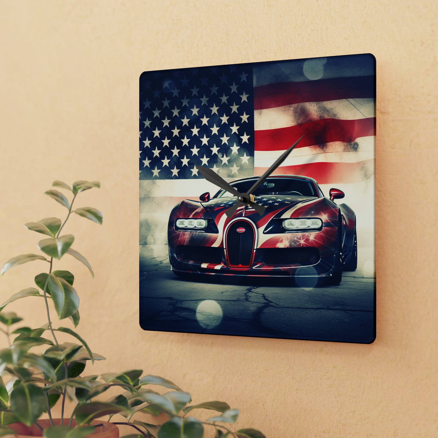 Acrylic Wall Clock Abstract American Flag Background Bugatti 1