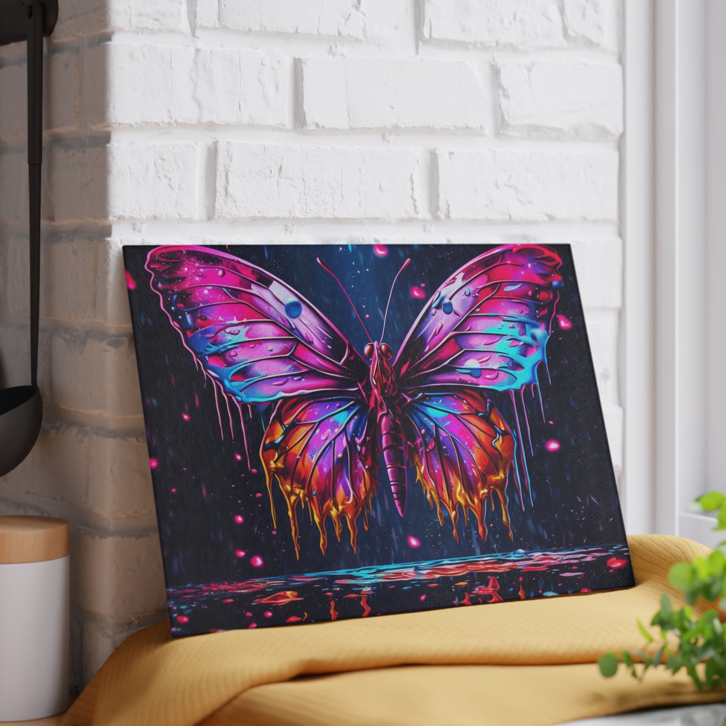 Glass Cutting Board Pink Butterfly Flair 2