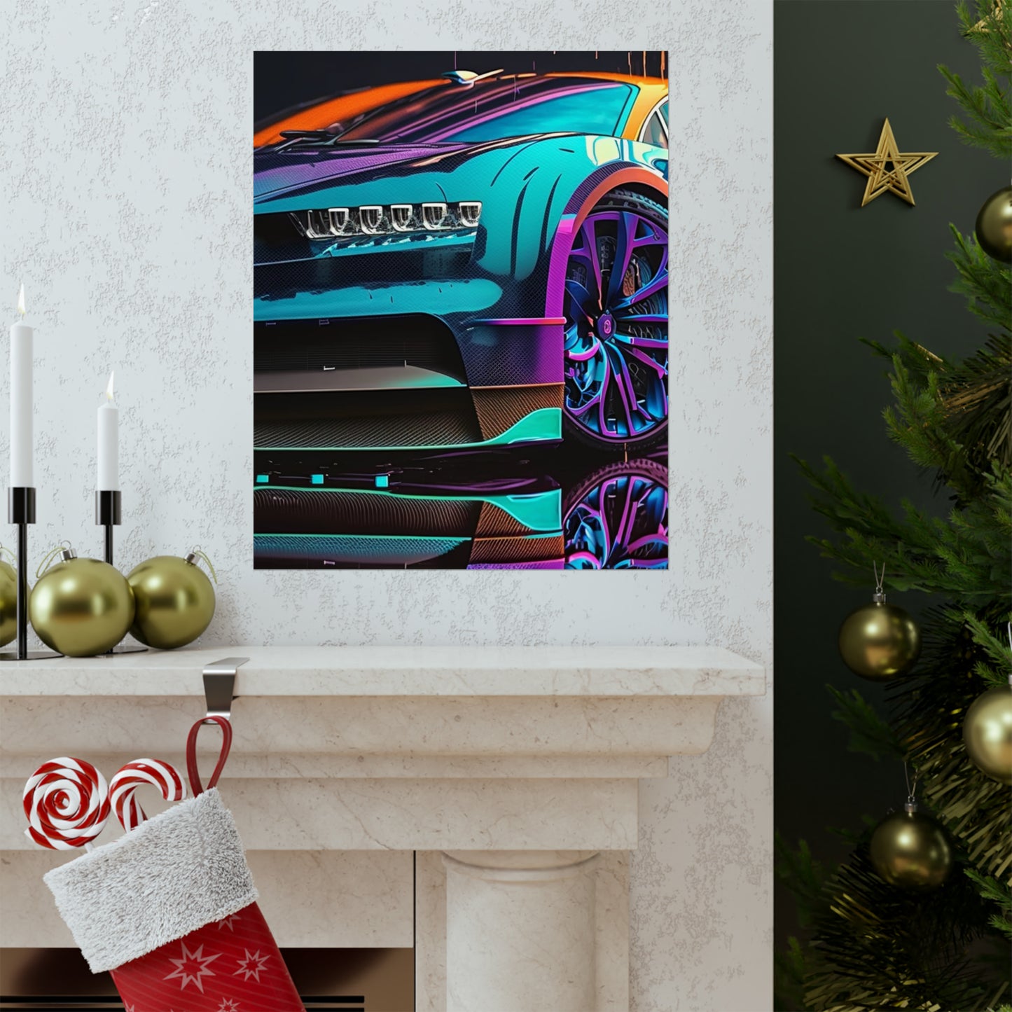 Premium Matte Vertical Posters Bugatti Neon Chiron 1