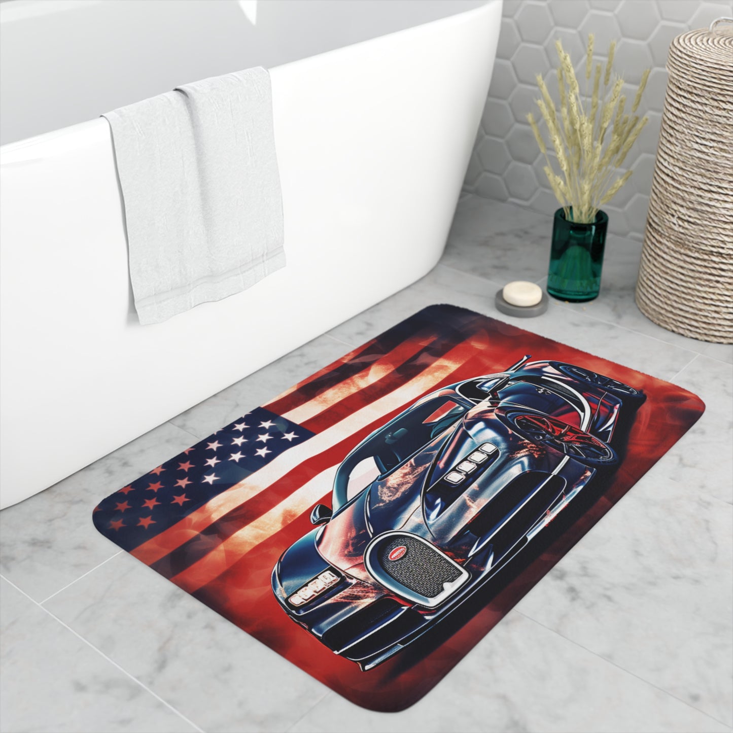 Memory Foam Bath Mat Abstract American Flag Background Bugatti 4